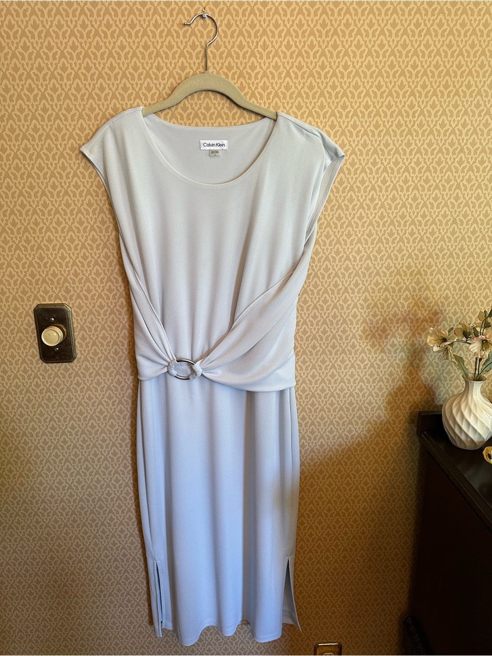 Calvin Klein Pale Blue Knot-Waist Midi Dress